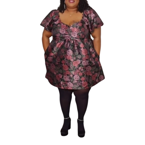 Arula Evie Floral Jacquard Puff Sleeve Mini Dress Size C 3X - Picture 6 of 6